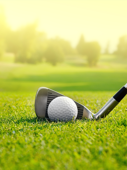 Golf ball and golf club on green